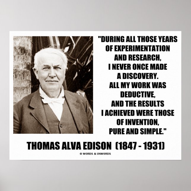 Póster Thomas Edison Resultados Inventa pura y simple cit (Frente)