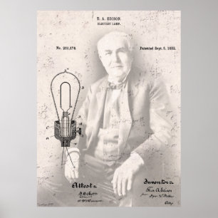 Póster THOMAS EDISON y su FAMOSA PATENTE DE LÁMPARAS