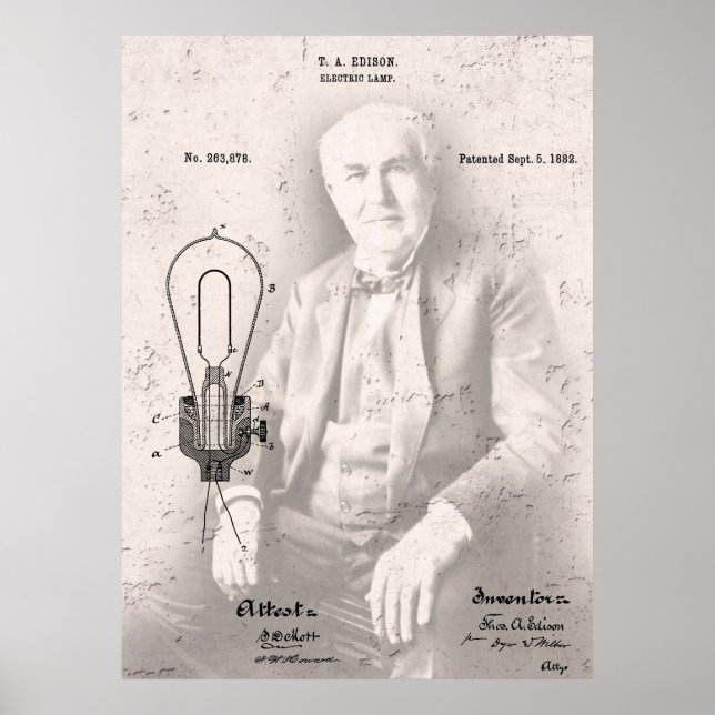 Póster THOMAS EDISON y su FAMOSA PATENTE DE LÁMPARAS (Frente)