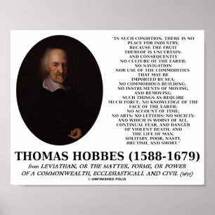 Póster Thomas Hobbes el hombre solitario y pobre presupue