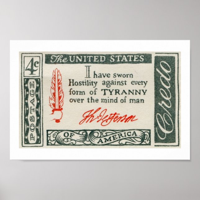 Póster Thomas Jefferson Tyranny Credo 1960 (Frente)