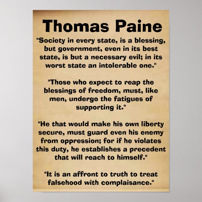Póster Thomas Paine Citas Poster (Frente)