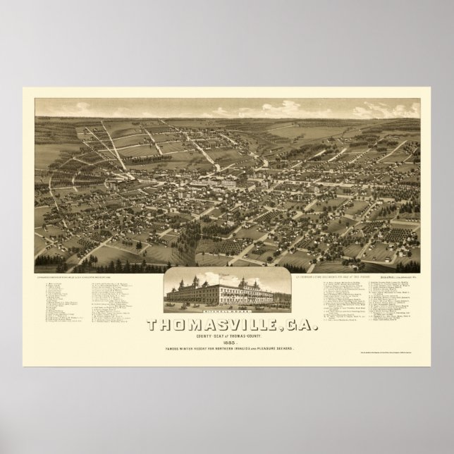 Póster Thomasville, GA Panoramic Map - 1885 (Frente)