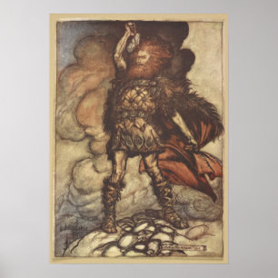 Póster Thor Aumenta Su Martillo Arthur Rackham