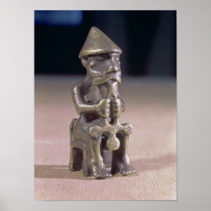 Póster Thor con martillo, estatuilla encontrada en Island
