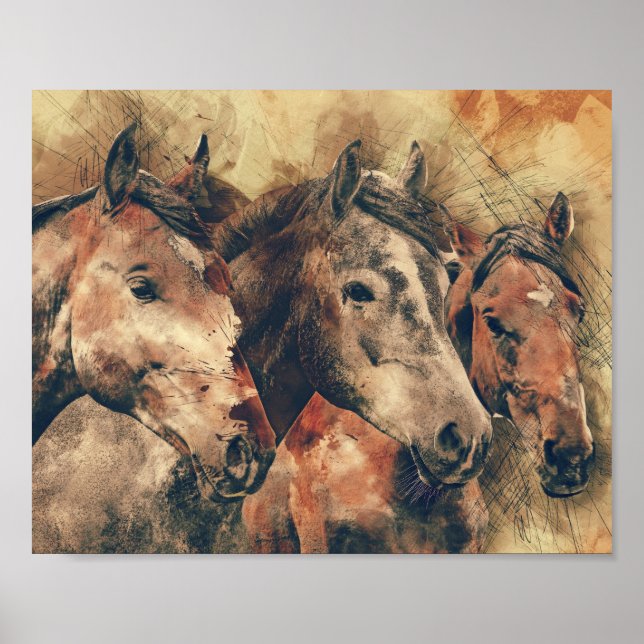 Póster Thoroughbred Horses Decoupage Print (Frente)
