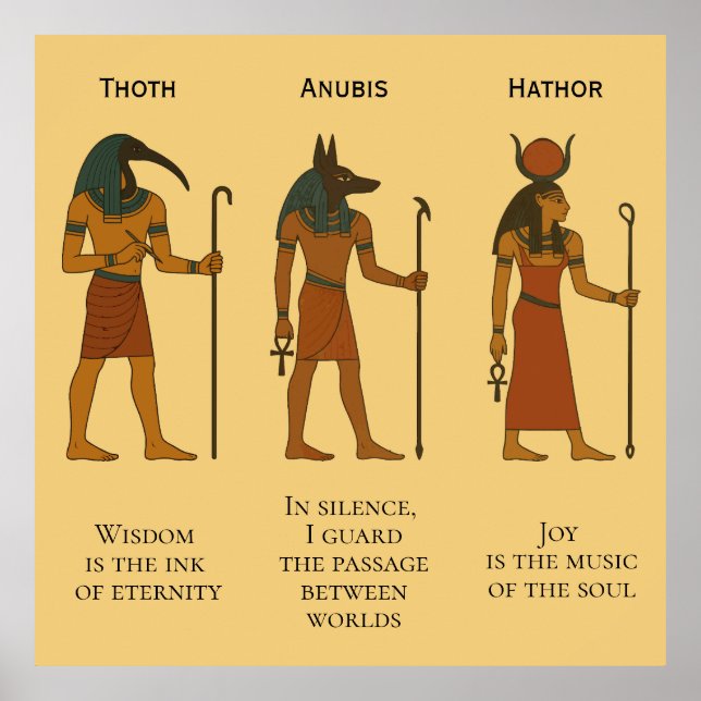 Póster Thoth, Anubis y Hathor - Deidades del Antiguo Egip (Frente)