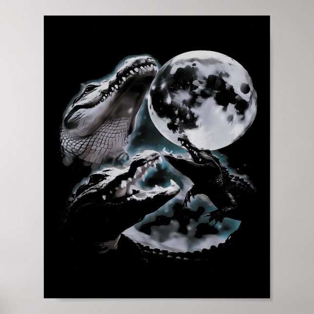 Póster Three Crocodiles Moon Funny 3 Alligator Dead Moon  (Frente)