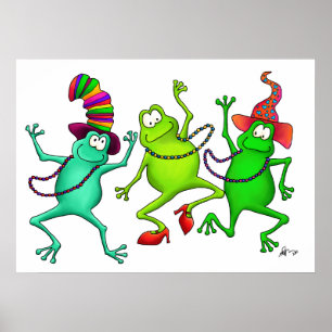 Póster Three Dancing Frogs Art Print Poster