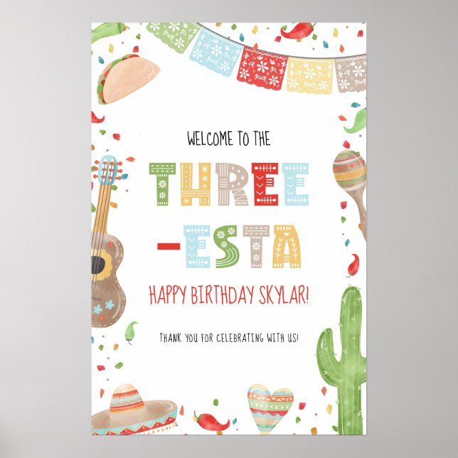Póster Three-esta 3rd Birthday Party Welcome Sign (Frente)