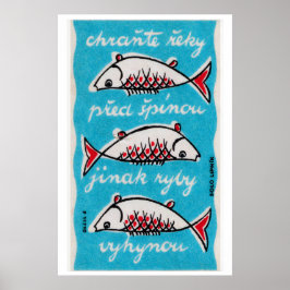 Póster Three Fishes - Matchbox Print - Czech Wall Art