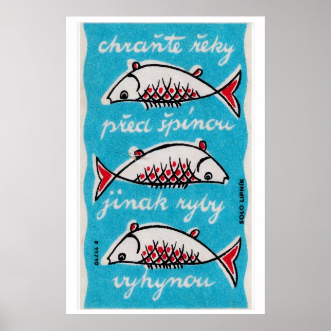 Póster Three Fishes - Matchbox Print - Czech Wall Art (Frente)