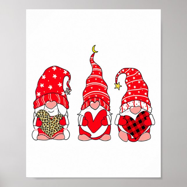 Póster Three Gnomes Holding Heart Leopard Happy Valentine (Frente)