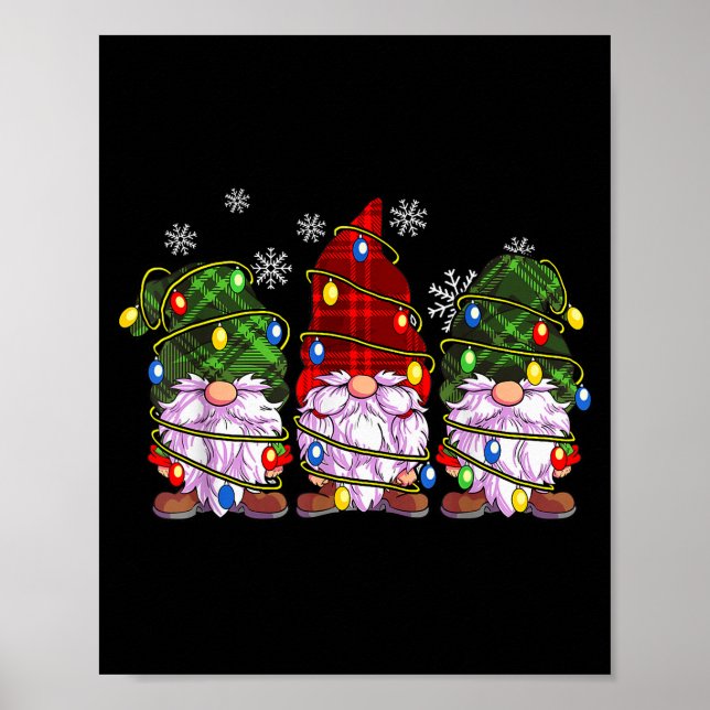 Póster Three Gnomes Men Women Buffalo Plaid Red Christmas (Frente)