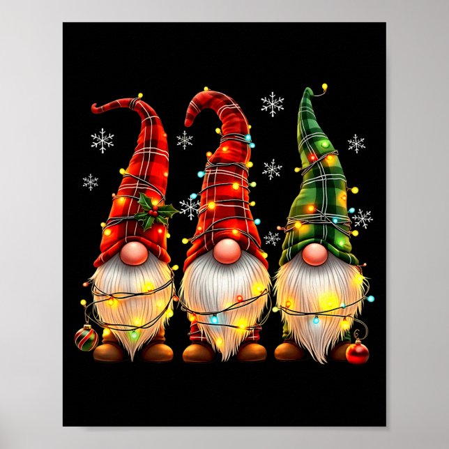 Póster Three Gnomes Men Women Buffalo Plaid Red Christmas (Frente)