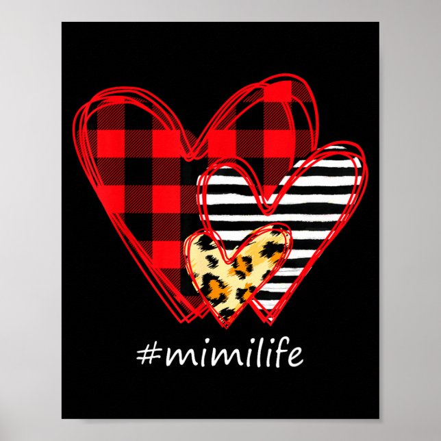Póster Three Hearts Leopard Buffalo Plaid Mimi Life Valen (Frente)