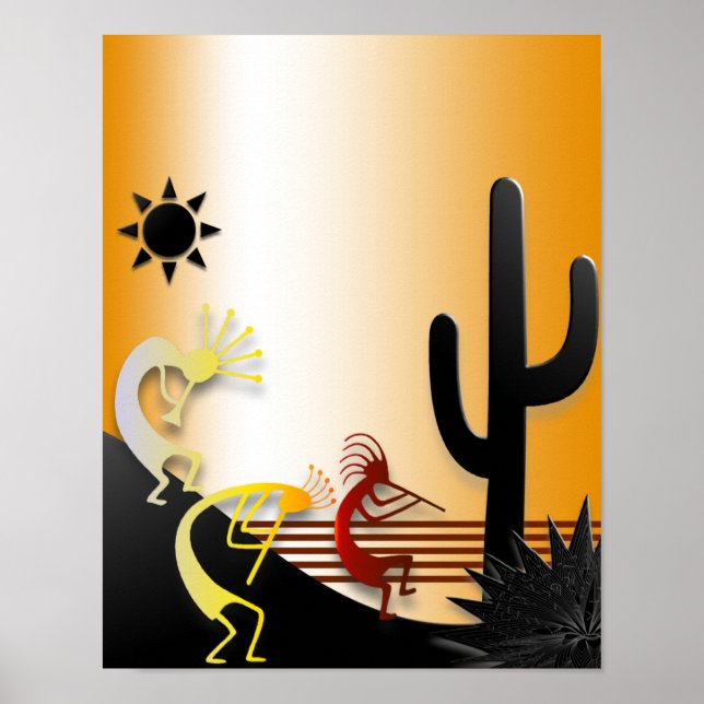 Póster Three Kokopellis and a Cactus (Frente)
