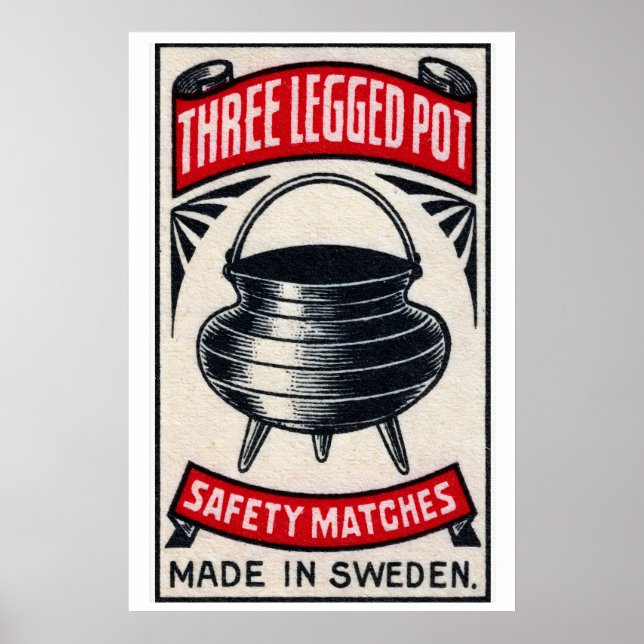 Póster Three-Legged Pot Sweden 1920s-30s Matchbox Label (Frente)