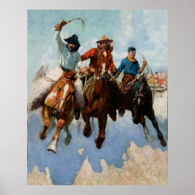 Póster "Three Montana Cowboys" por W Herbert Dunton (Frente)