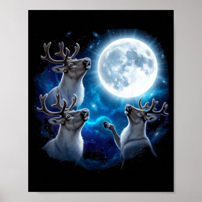 Póster Three Reindeer Howling At The Moon Merry Christmas (Frente)