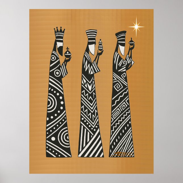 Póster Three Wise Men Black & White Christmas Nativity (Frente)