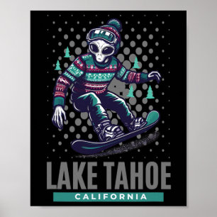 Póster Thrills cósmicos - Snowboard alienígena en el lago
