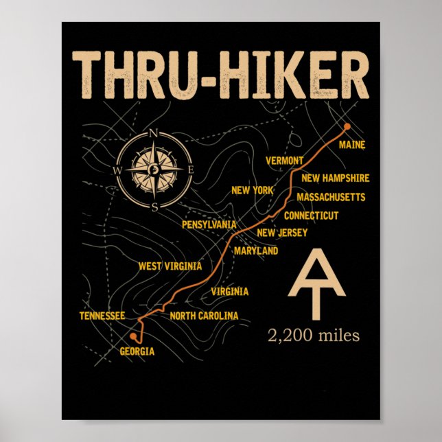 Póster Thruh Hiker Appalachian Trail Hiking  (Frente)