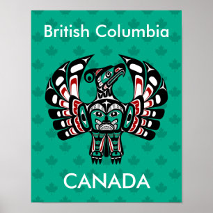 Póster Thunderbird negro rojo nativo americano