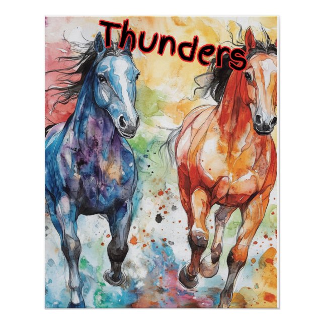 Póster Thunders - Caballos acuarelas (Anverso)