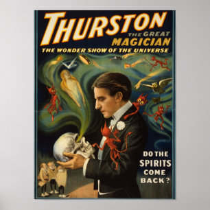 Póster Thurston el gran mago que sostiene el cráneo