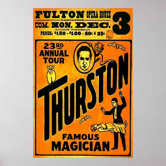 Póster Thurston, la 23° gira anual del famoso mago. (Frente)