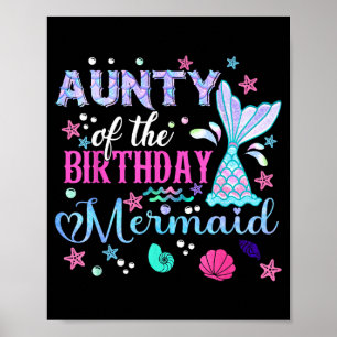 Póster Tía de la sirena de cumpleaños divertida 1er cumpl