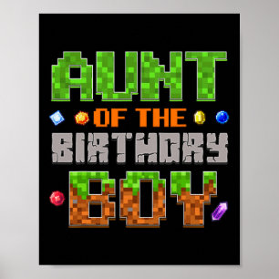 Póster Tía Del Cumpleaños Niño Fiesta Videojugador Pixel 
