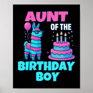 Póster Tía del niño de cumpleaños Llama Piñata Fiesta Fam