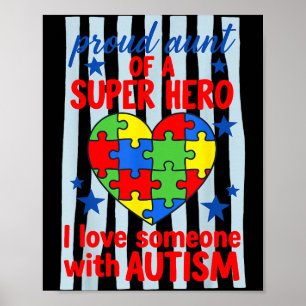 Póster Tía orgullosa superhéroe rompecabezas conciencia d
