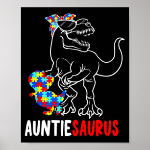 Póster Tía Saurio T Rex Dinosaurio Conciencia del Autismo
