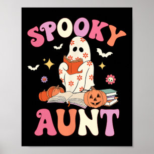 Póster Tía temible retro Groovy Floral Fantasma Halloween