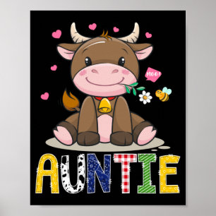 Póster Tía Vaca Linda Moo Granjero Cumpleaños Niño Combin