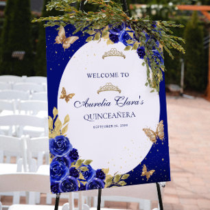 Póster Tiara Floral Mariposa Azul Real Quinceañera