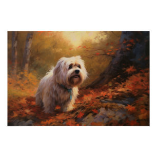 Póster Tibetan Terrier en otoño las hojas caídas inspiran