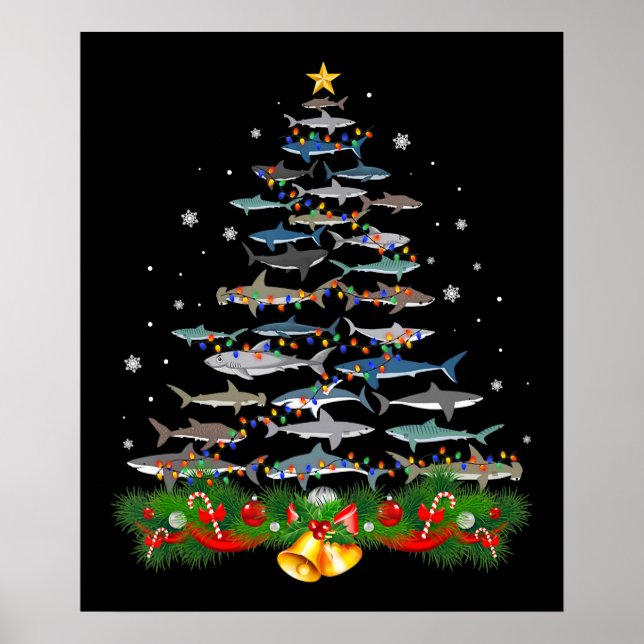 Póster Tiburón Árbol de Navidad Amantes de los regalos Ho (Frente)