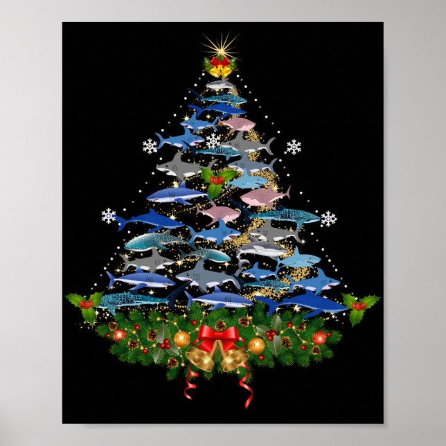 Póster Tiburón Árbol de Navidad Amantes de los regalos Ho (Frente)