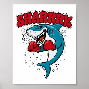 Póster Tiburón Ballena Boxeador Divertido Con Guantes Roj