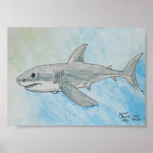 Póster Tiburón Blanco Acuarela
