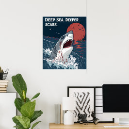 Póster Tiburón Blanco Gran Profundidad Mar Cicatrices