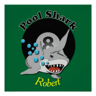 Póster Tiburón de la piscina con nombre de ocho bolas