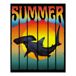 PÓSTER TIBURÓN MARTILLO VERANO ATARDECER