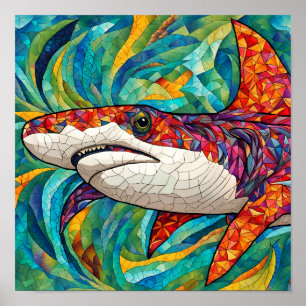 Póster Tiburón mosaico colorido en el Ilustracion de los