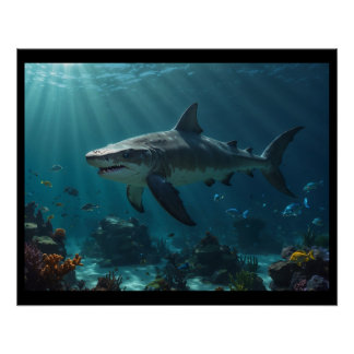 Póster Tiburón nadador solitario
