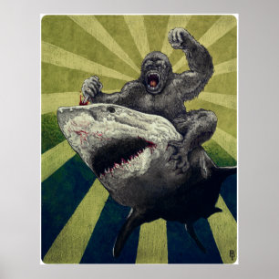 Póster Tiburón vs. gorila